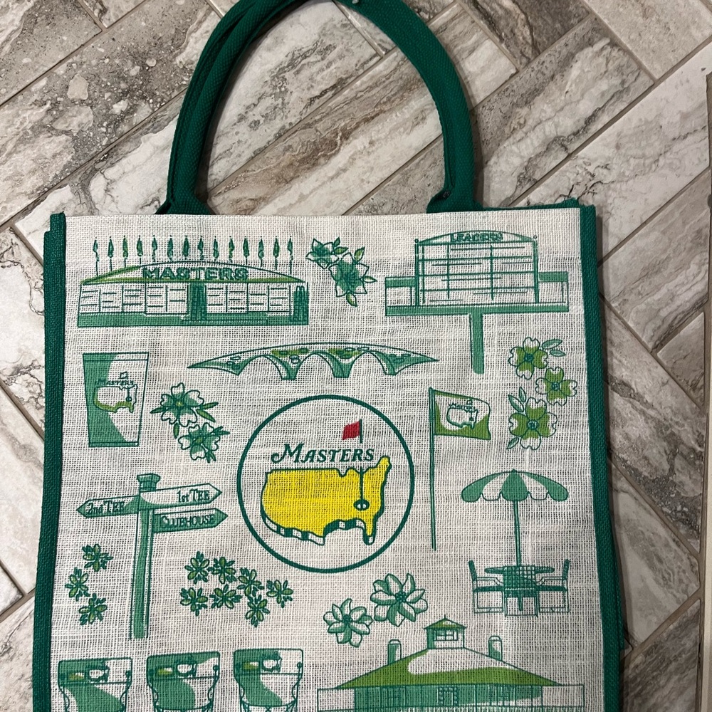 Masters Green and White Tote Bag with Whimsical Design